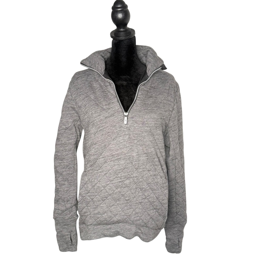 Lululemon Quarter‎ Zip Quilted Pullover Size 4 Gray Mock Neck Thumbholes